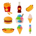 Set icons summer tasty fast food